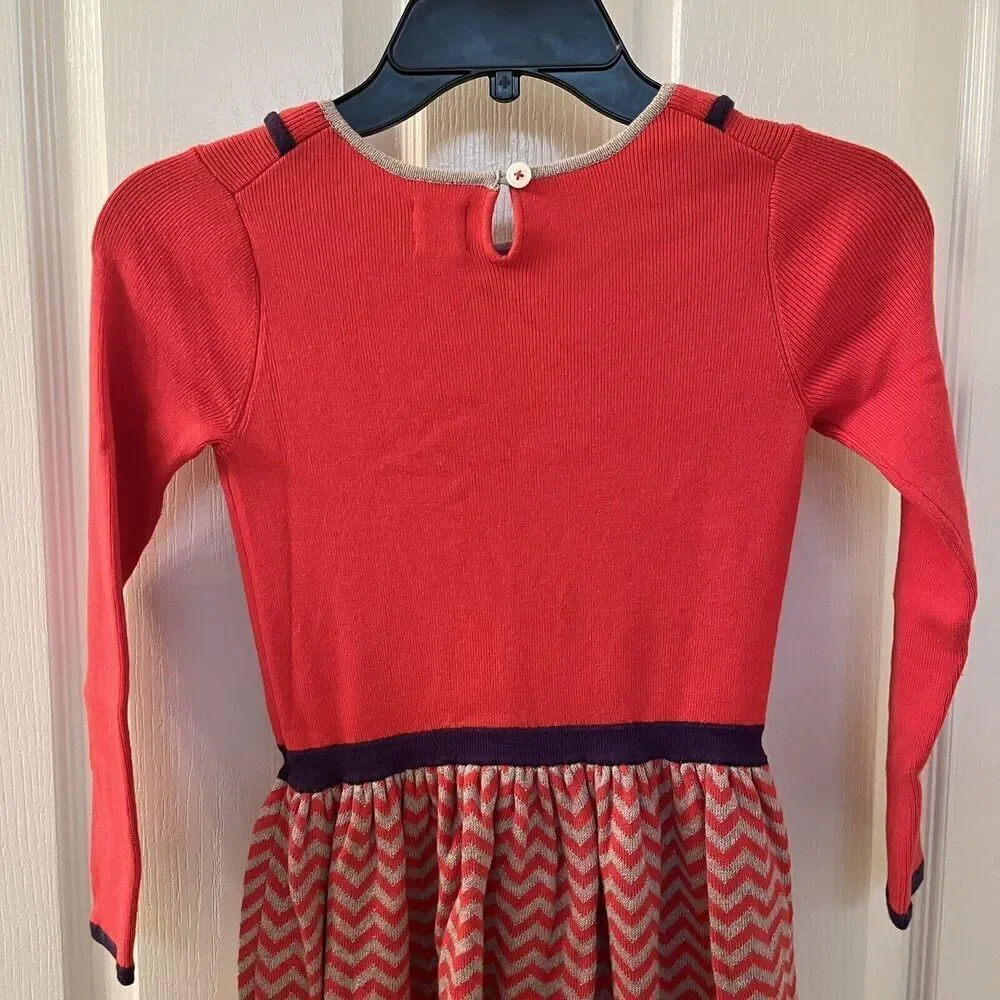 Mini Boden Long Sleeve Peter Pan Collar Sweater Dress Chevron Girls Size 5-6